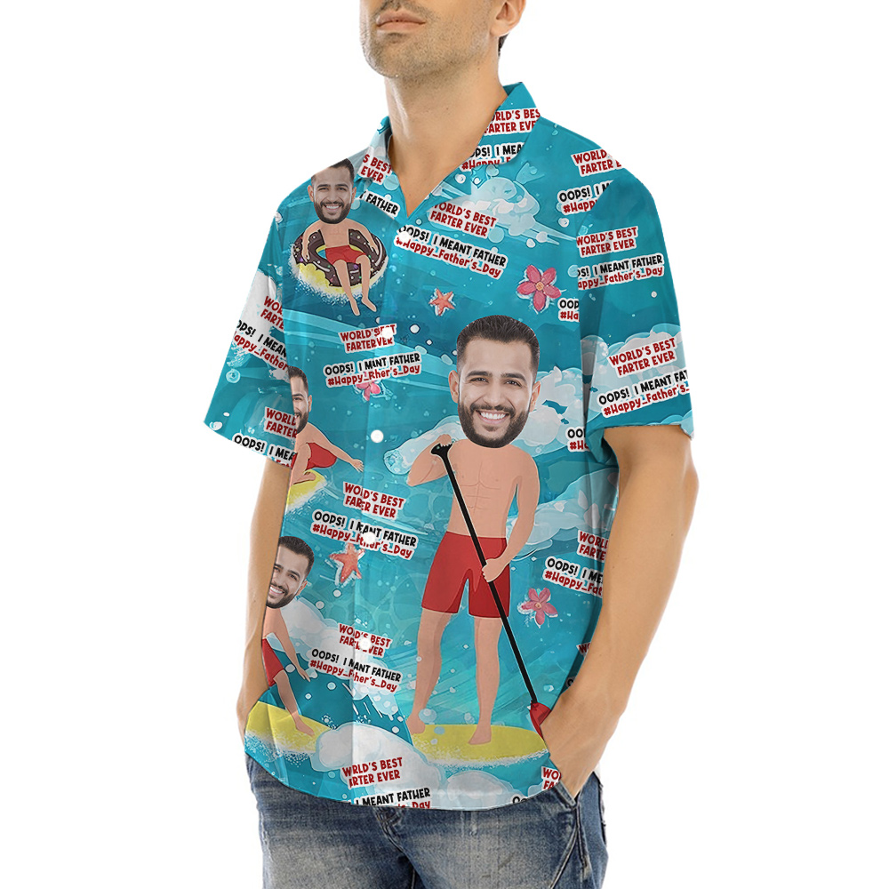 Funny Custom Dad Face Beach Shirt for Men S-8XL