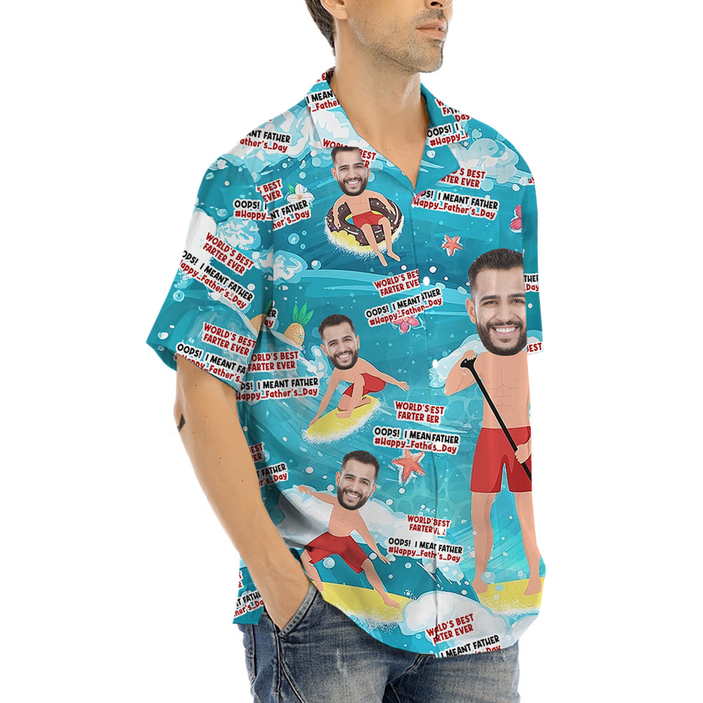 Funny Custom Dad Face Beach Shirt for Men S-8XL