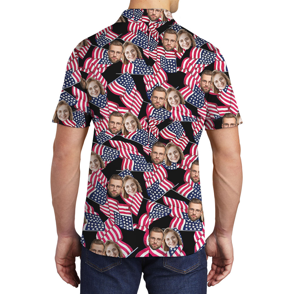 4th Of July Black Men's Polo Shirt With Custom Face