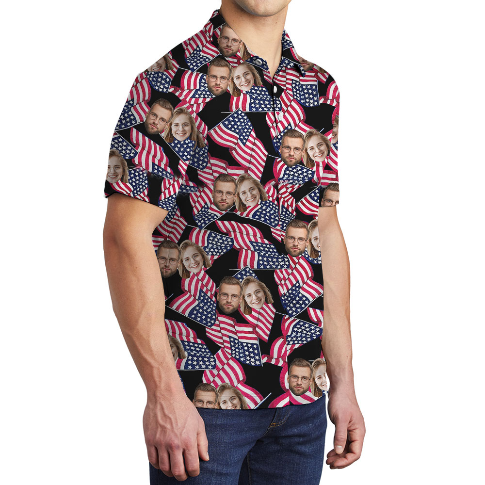 4th Of July Black Men's Polo Shirt With Custom Face