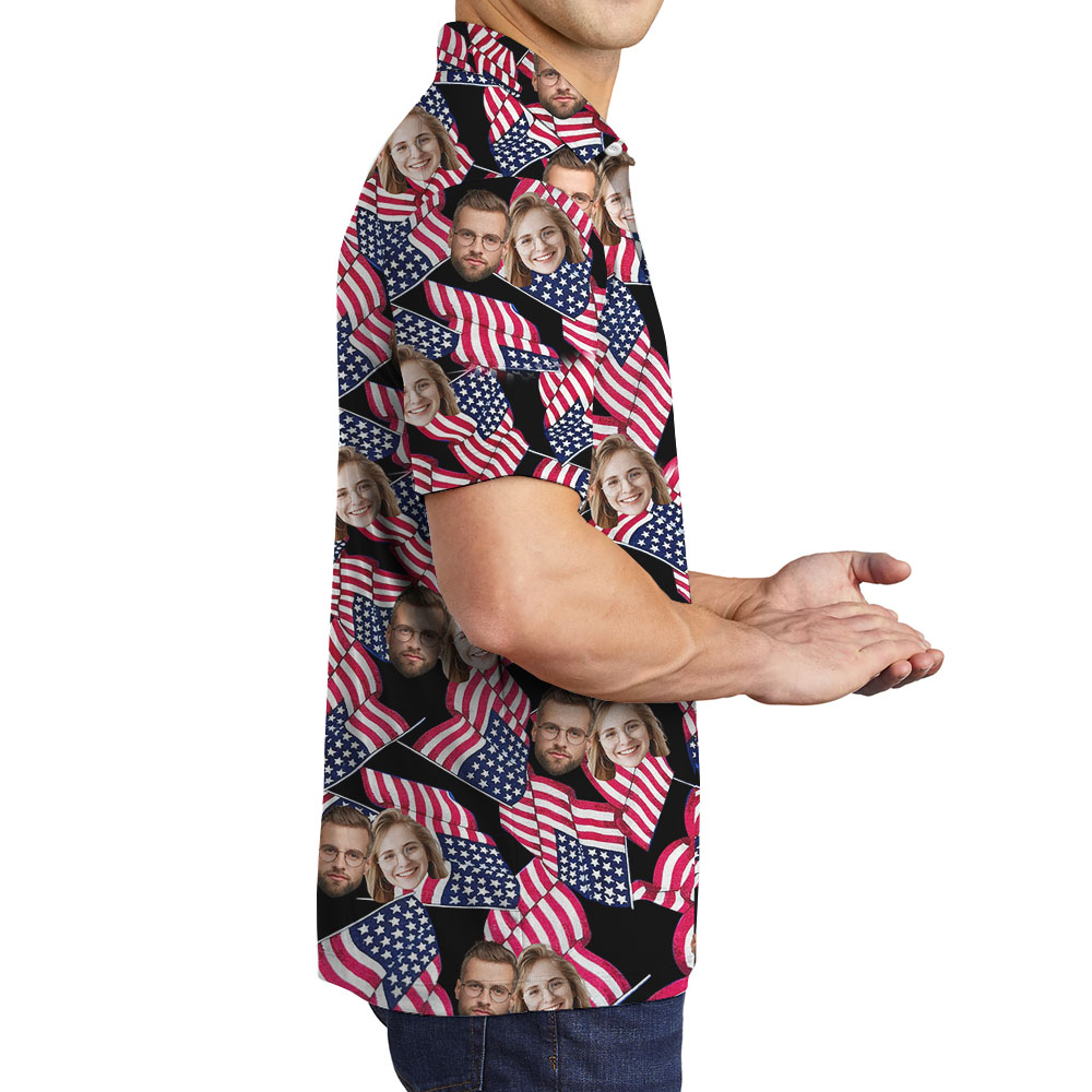 4th Of July Black Men's Polo Shirt With Custom Face