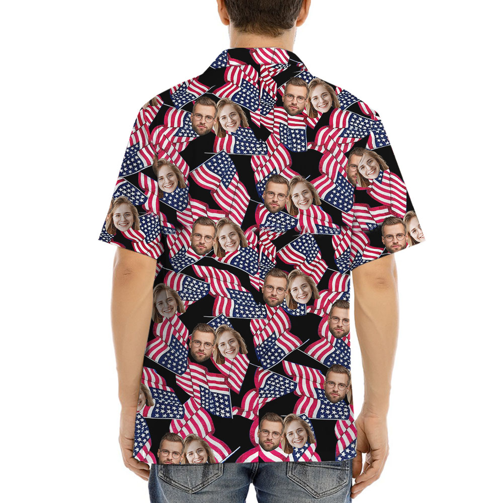 American Flag Black Hawaiian Shirt With Photos