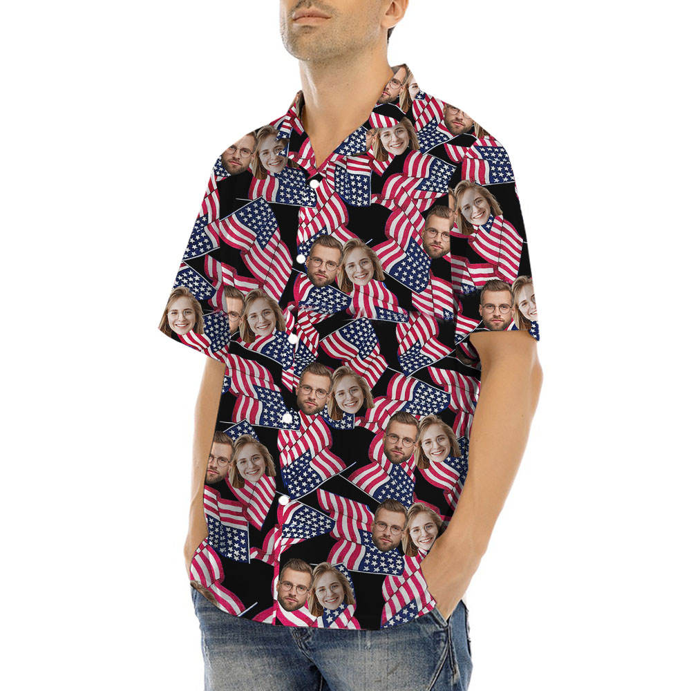American Flag Black Hawaiian Shirt With Photos