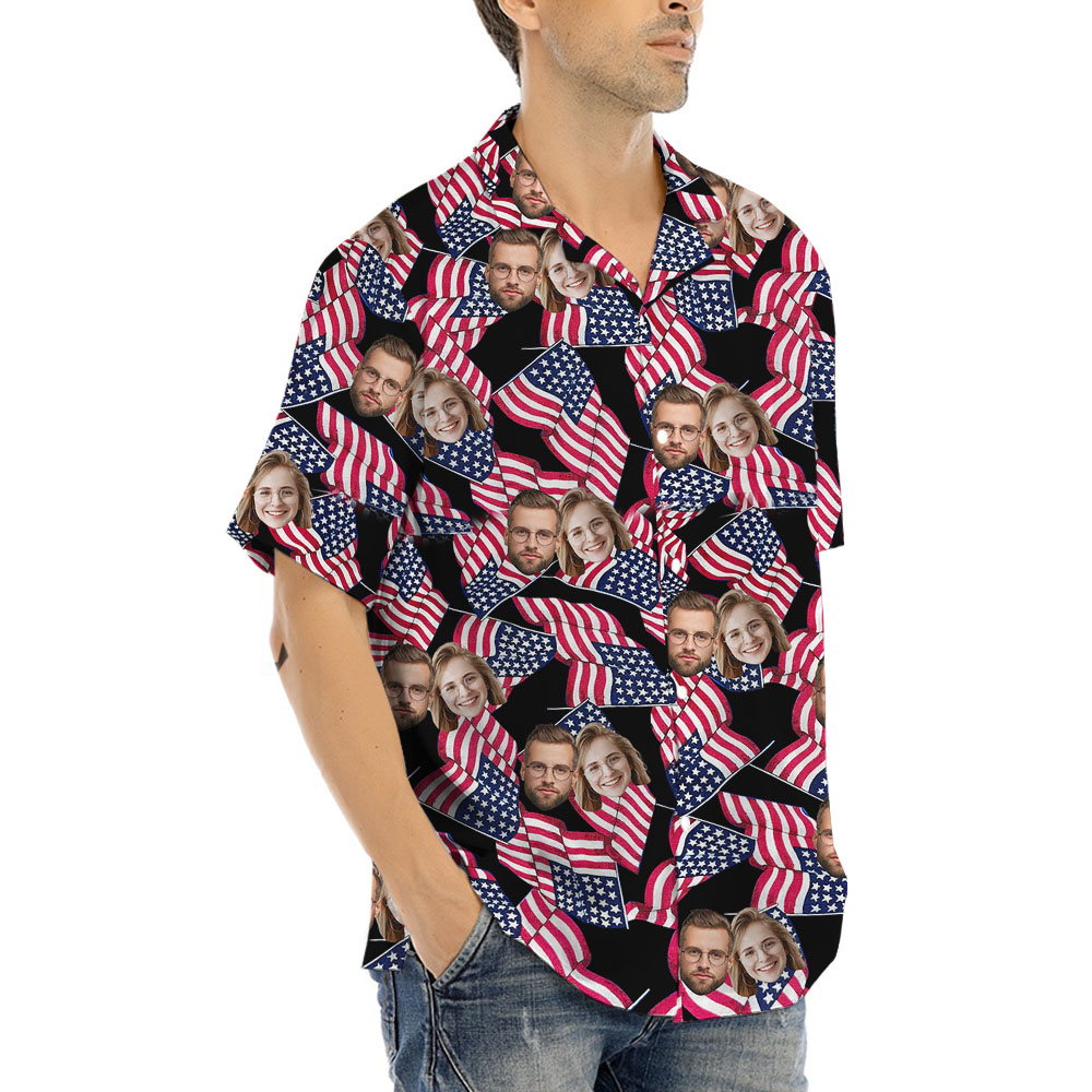 American Flag Black Hawaiian Shirt With Photos