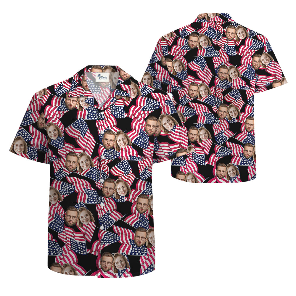 American Flag Black Hawaiian Shirt With Photos