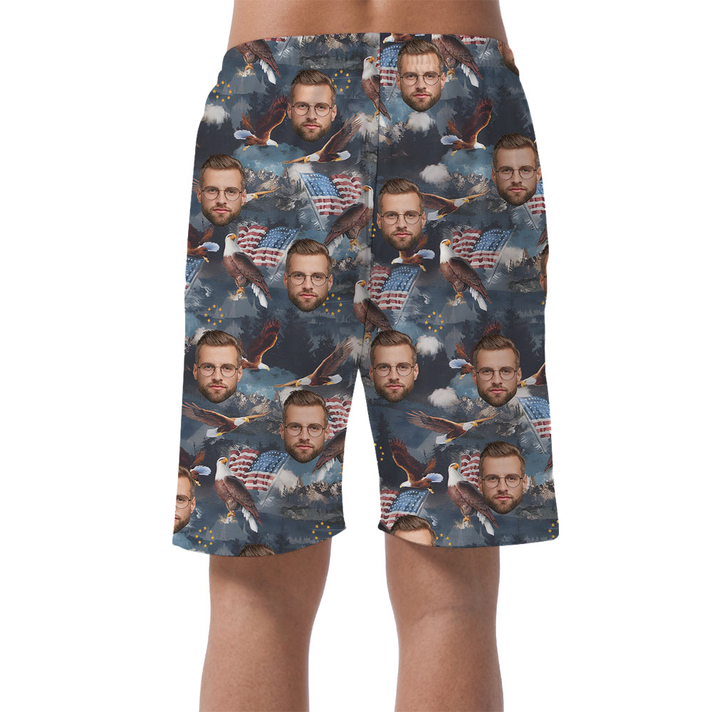 Cool Men's Shorts With Faces And 4th Of July Print