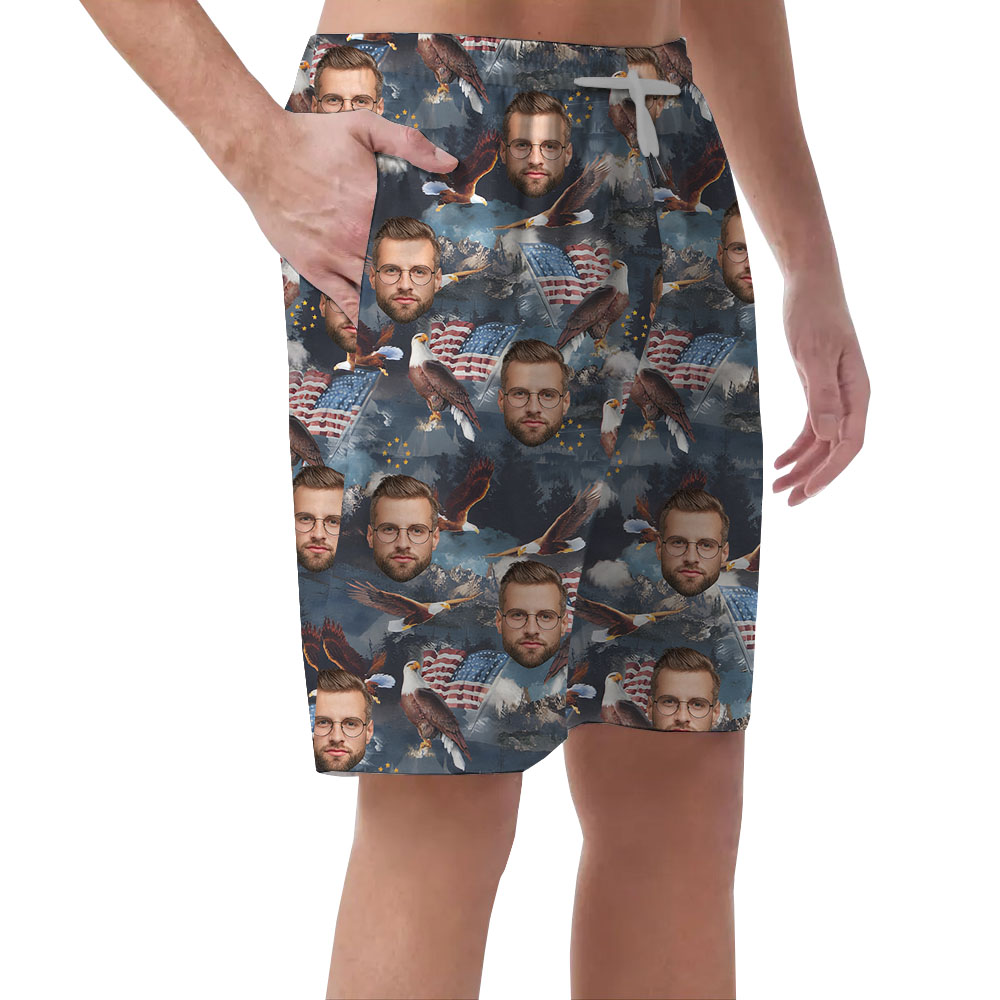 Cool Men's Shorts With Faces And 4th Of July Print