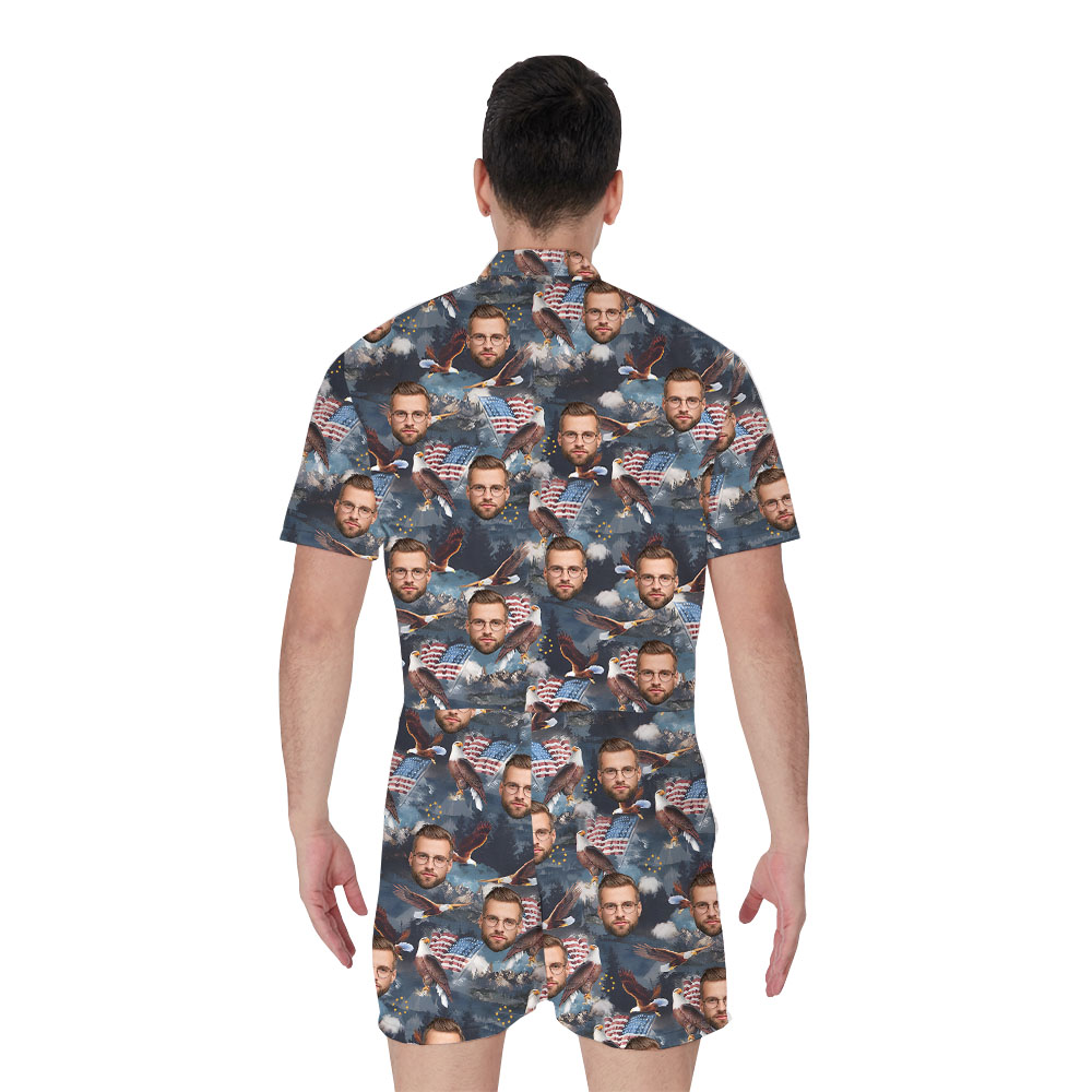 American Flag And Eagle Male Romper With Faces