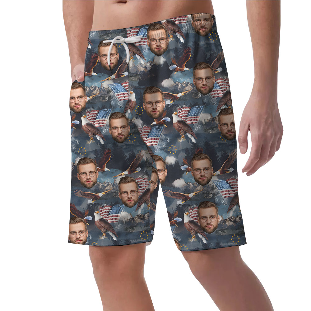 Cool Men's Shorts With Faces And 4th Of July Print