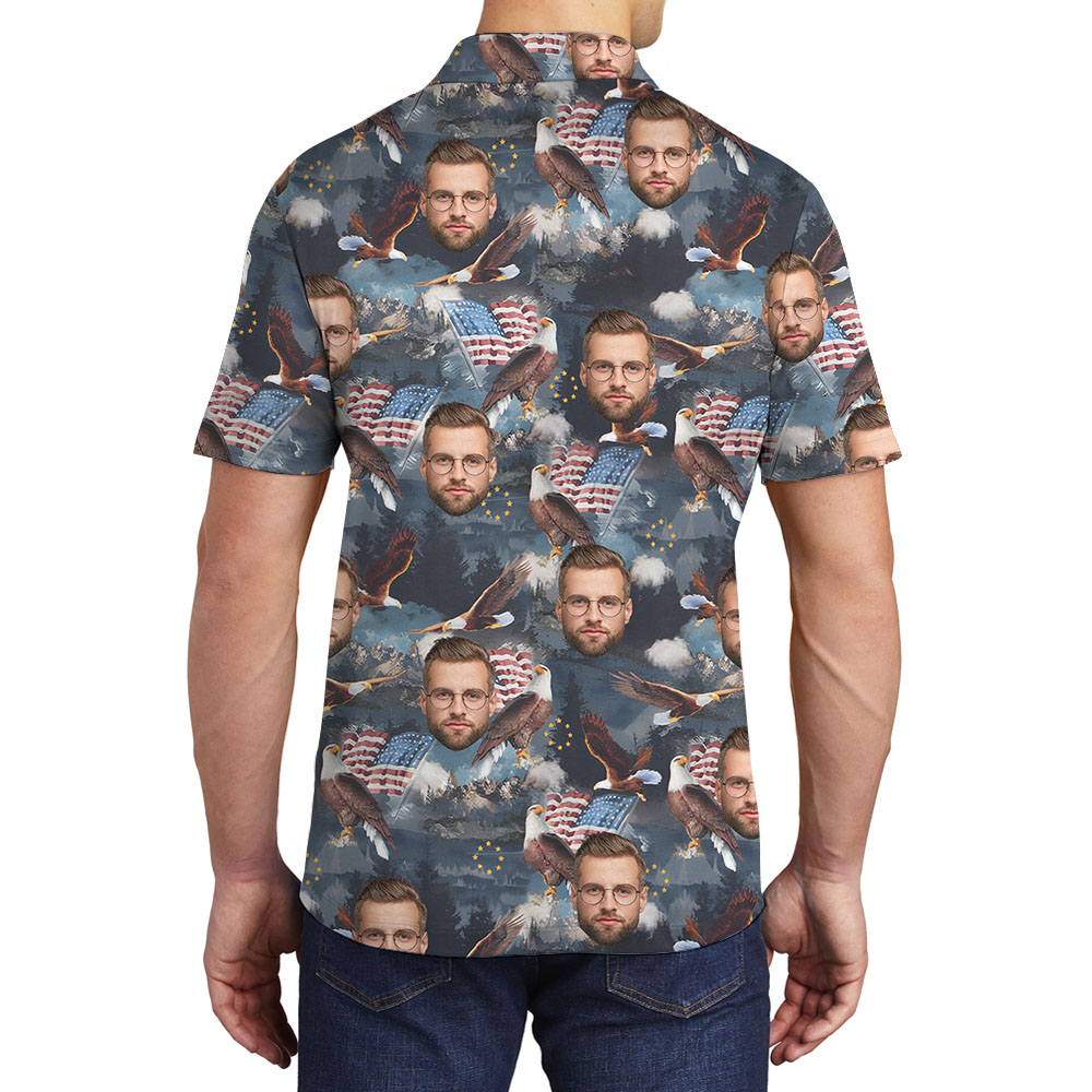 Patriotic Men's Collared Shirt With Faces And 4th Of July Print