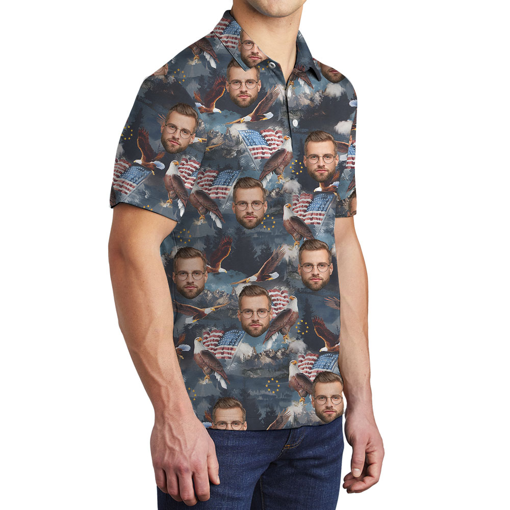 Patriotic Men's Collared Shirt With Faces And 4th Of July Print