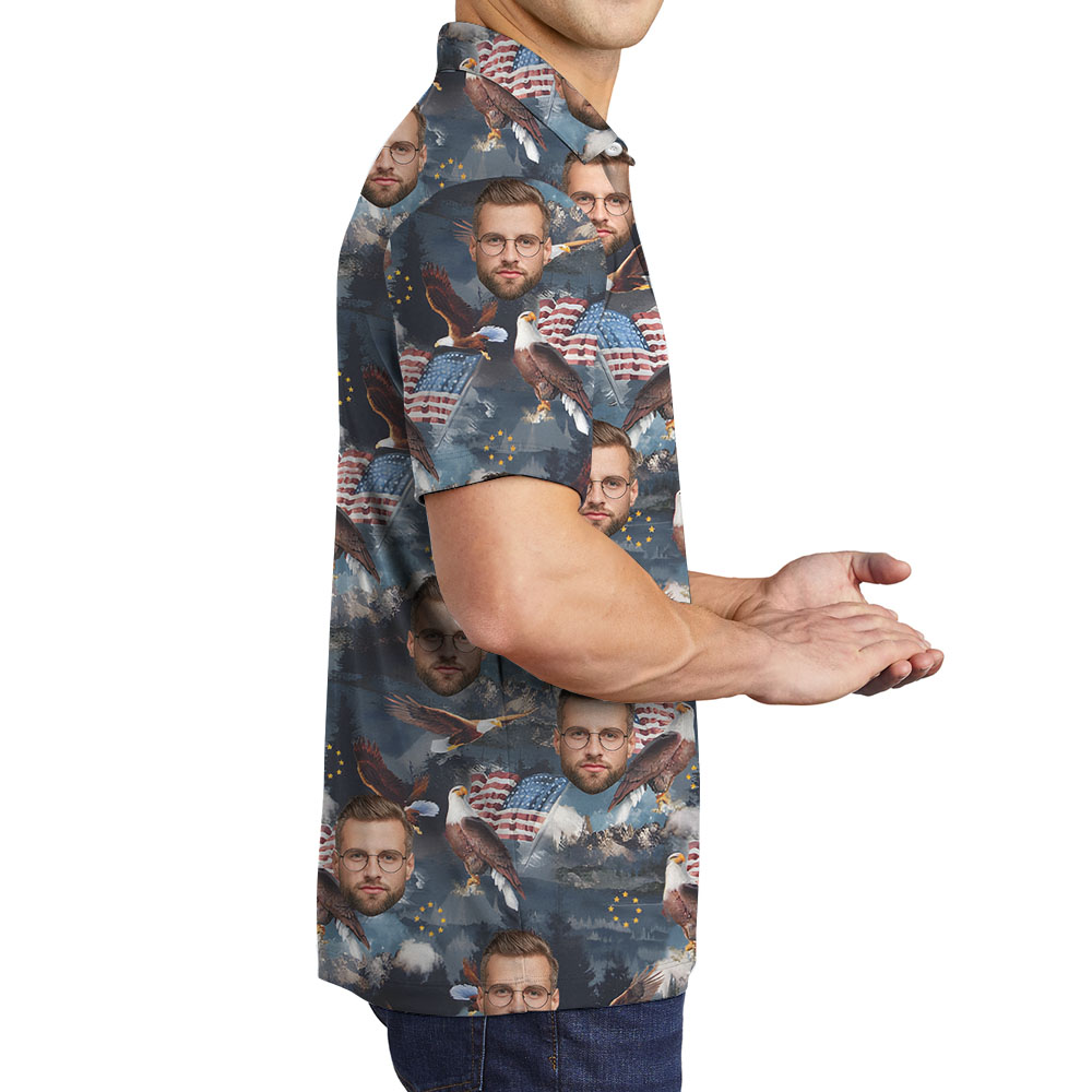 Patriotic Men's Collared Shirt With Faces And 4th Of July Print