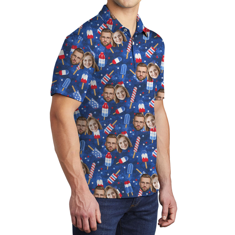White Red And Blue Ice Cream Polos With Faces
