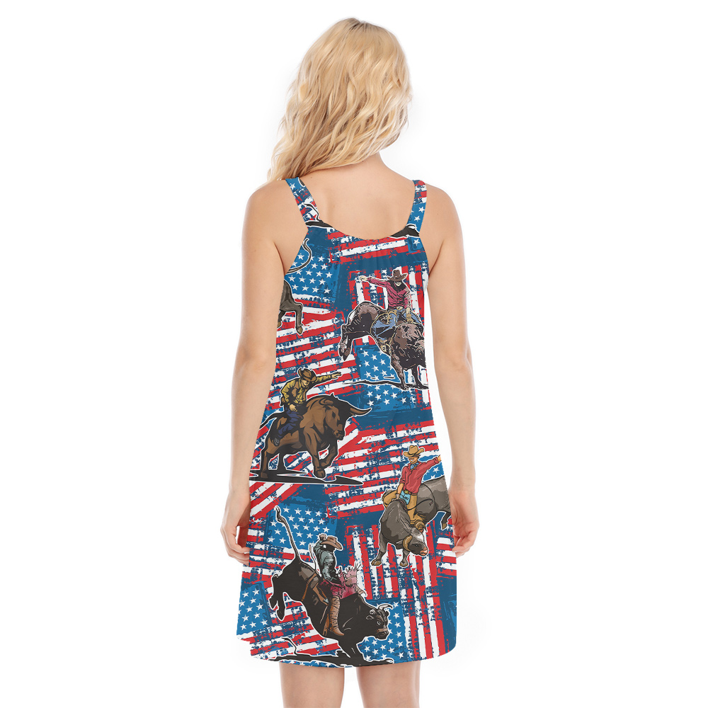Cowboy Bull Riding American Flag Hawaiian Cami Dress