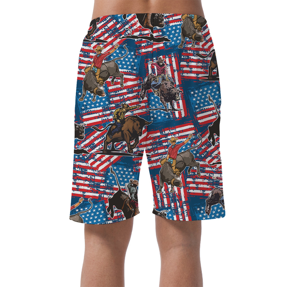 4th Of July Cowboy Bull Riding American Flag Summer Shorts For Men