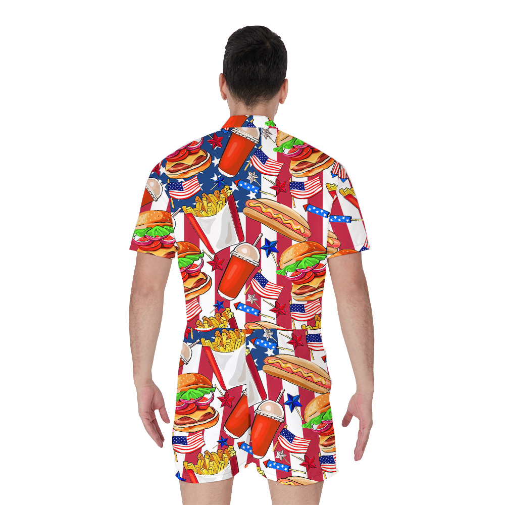 Funny Fast Food American Flag Men's Hawaiian Romper