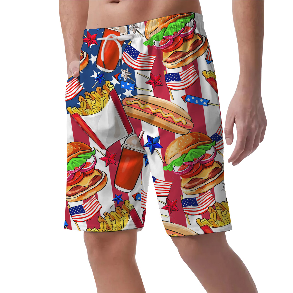 American Flag Fast Food Men's Hawaiian Beach Shorts