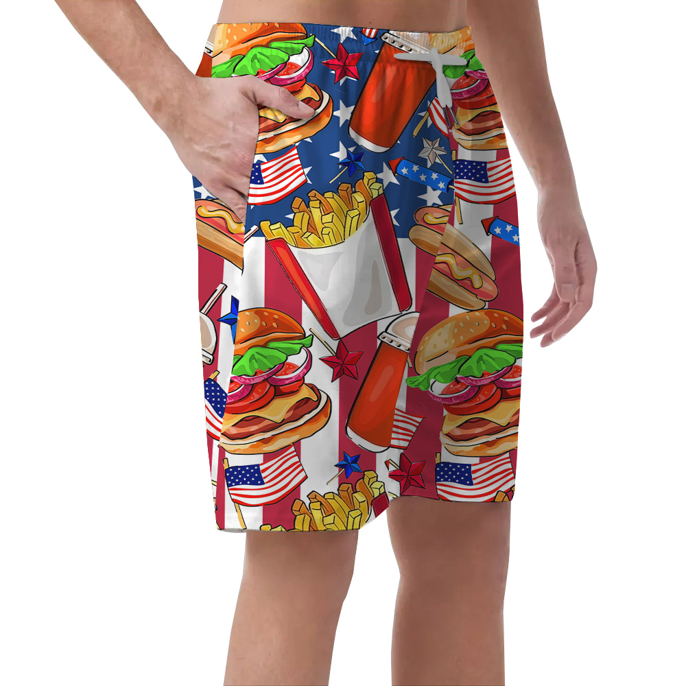 American Flag Fast Food Men's Hawaiian Beach Shorts