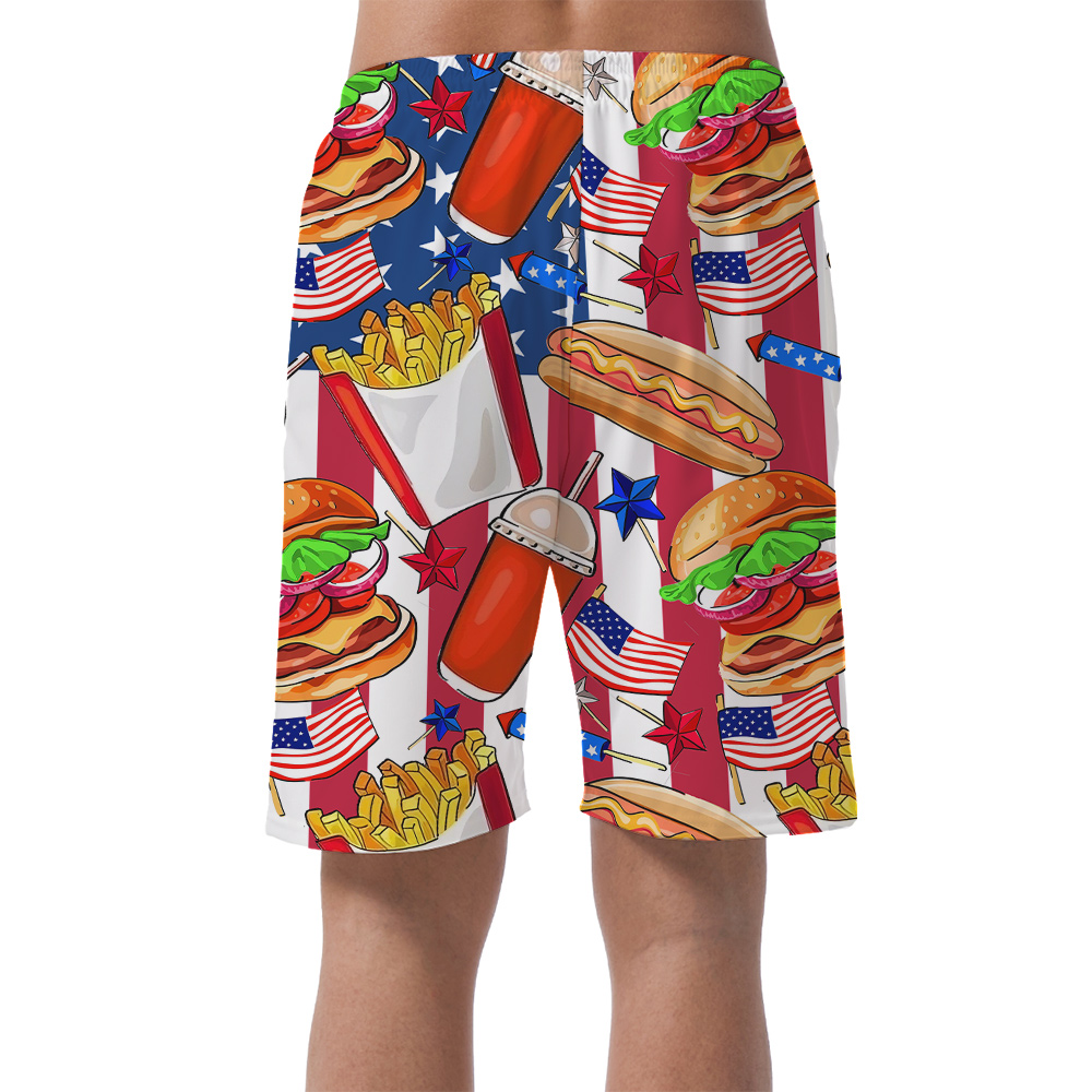 American Flag Fast Food Men's Hawaiian Beach Shorts