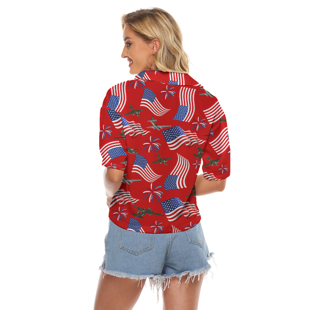 4th Of July American Flag Aircraft Red Hawaiian Cropped Shirt