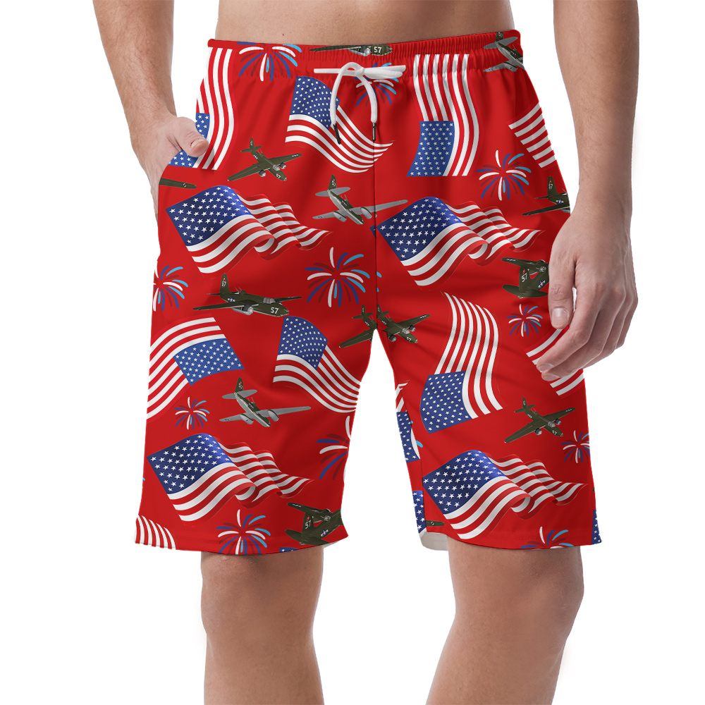 American Flag Planes 4th Of July Men's Beach Shorts - variant image 1