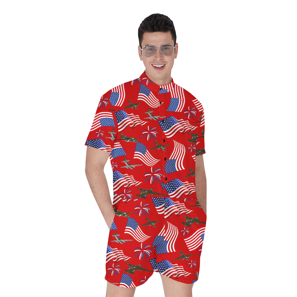 American Aircraft 4th Of July Firework Men's Hawaiian Romper - variant image 1