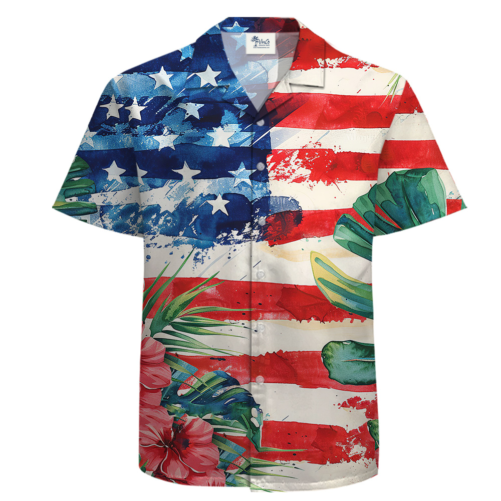 Tropical Patriotic Cotton Hawaiian Men Shirt - variant image 1