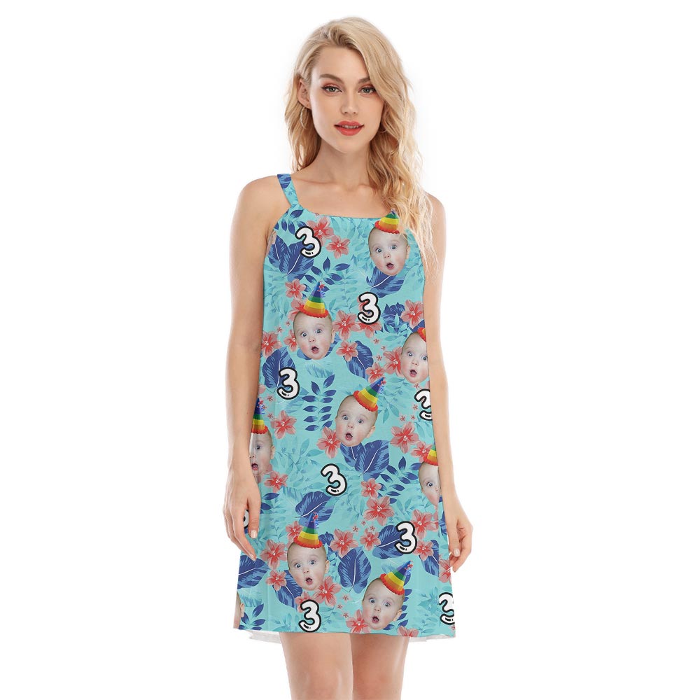 Cute Birthday Women's Hawaiian Dress Custom Face - variant image 1