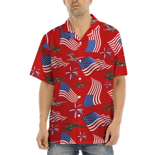 Aircraft American Flag 4th Of July Red Hawaiian Shirt
