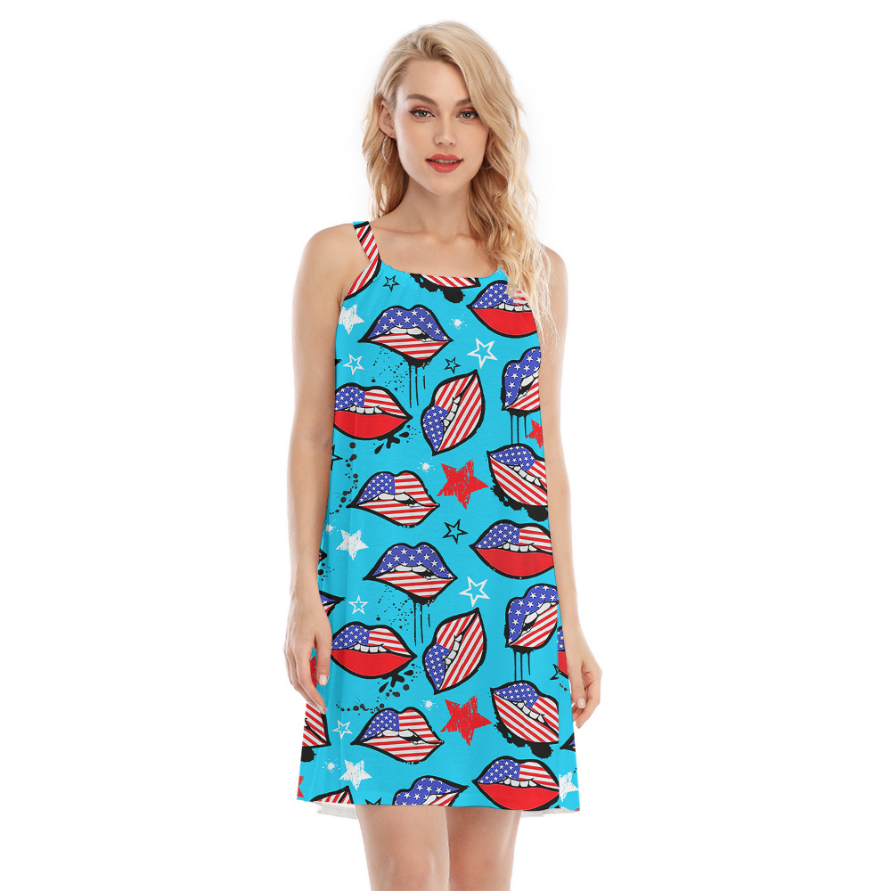 4th Of July American Sexy Lips Blue Cami Dress - variant image 1
