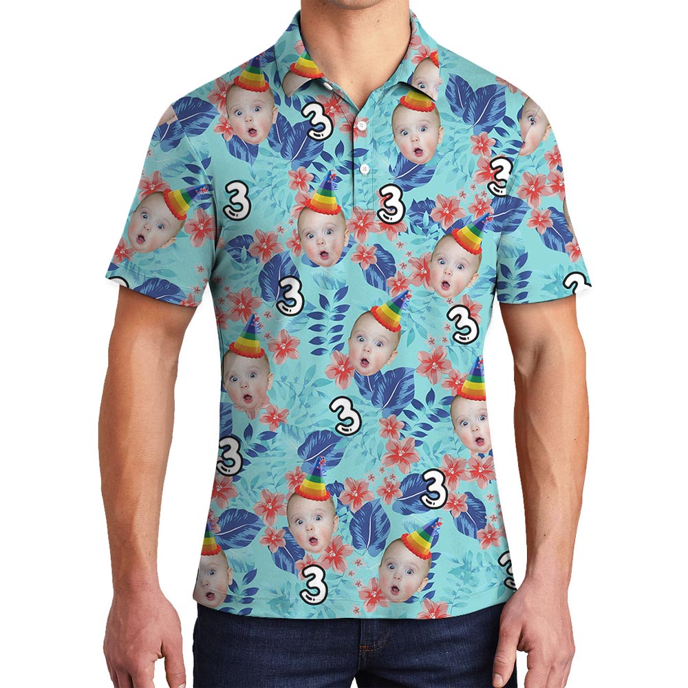 Custom Birthday Face Tropical Polo Shirt Mens - variant image 1
