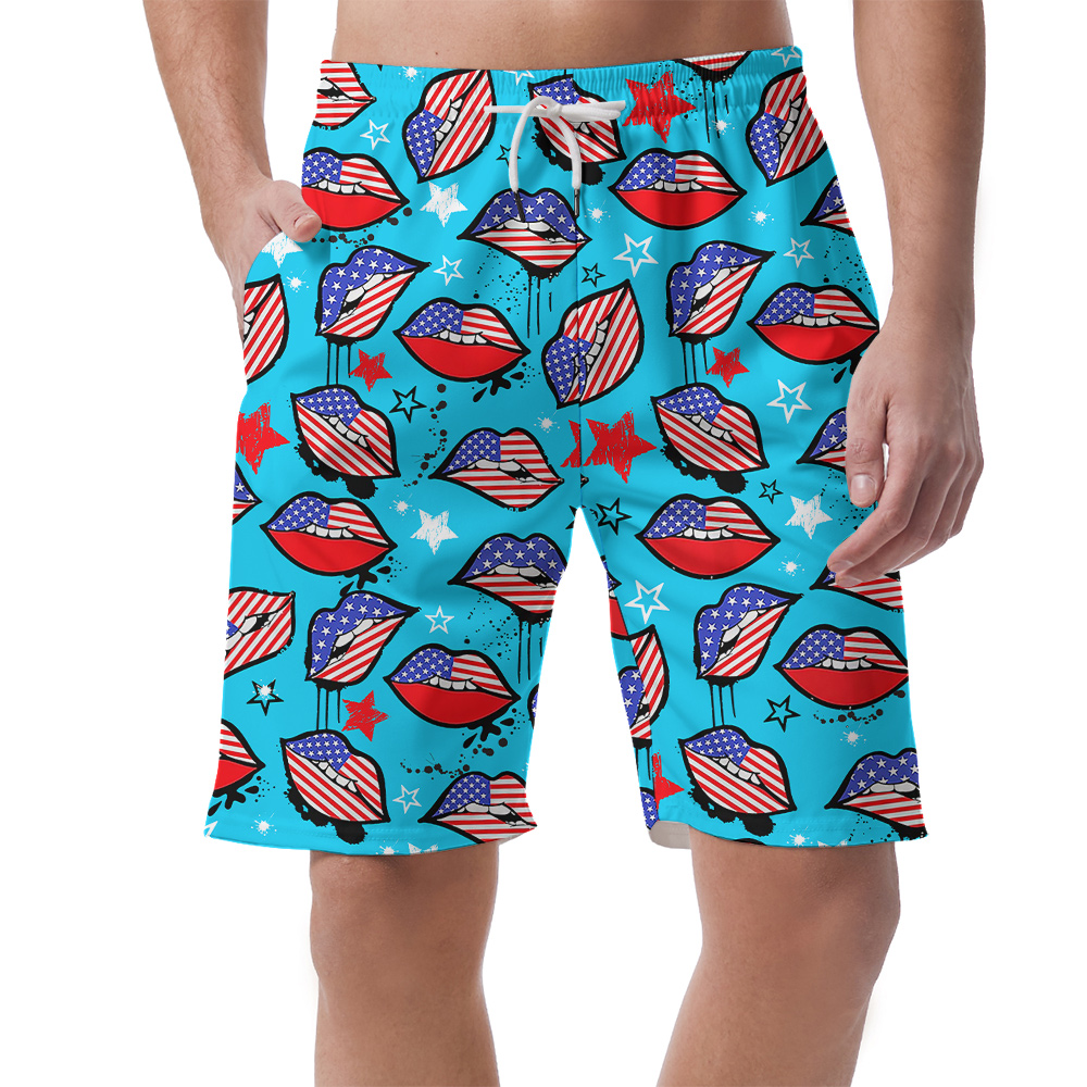 American Sexy Lips 4th Of July Hawaiian Beach Shorts For Men - variant image 1