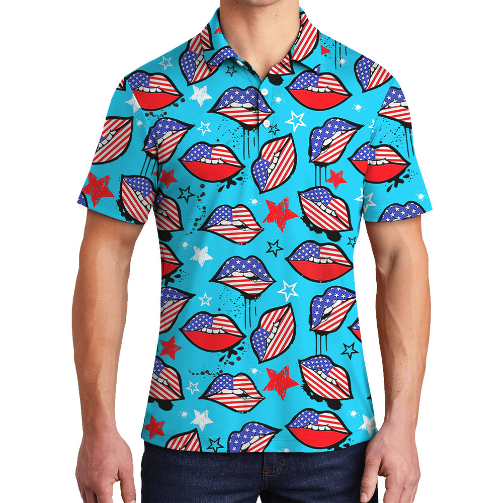 Funny 4th Of July American Sexy Lips Men's Polo Shirt - variant image 1