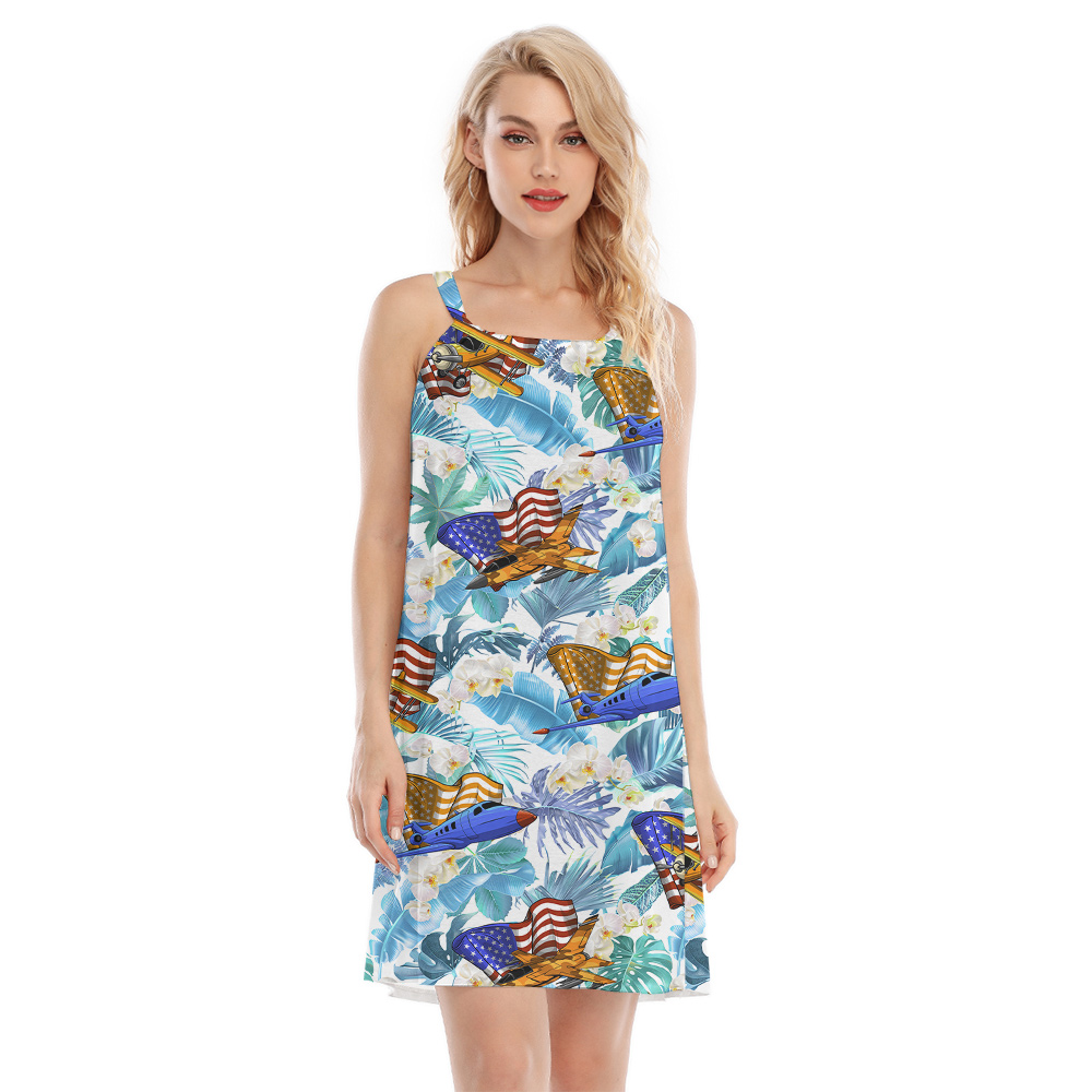 Bomber Airplane Tropical American Flag Aloha Cami Dress - variant image 1