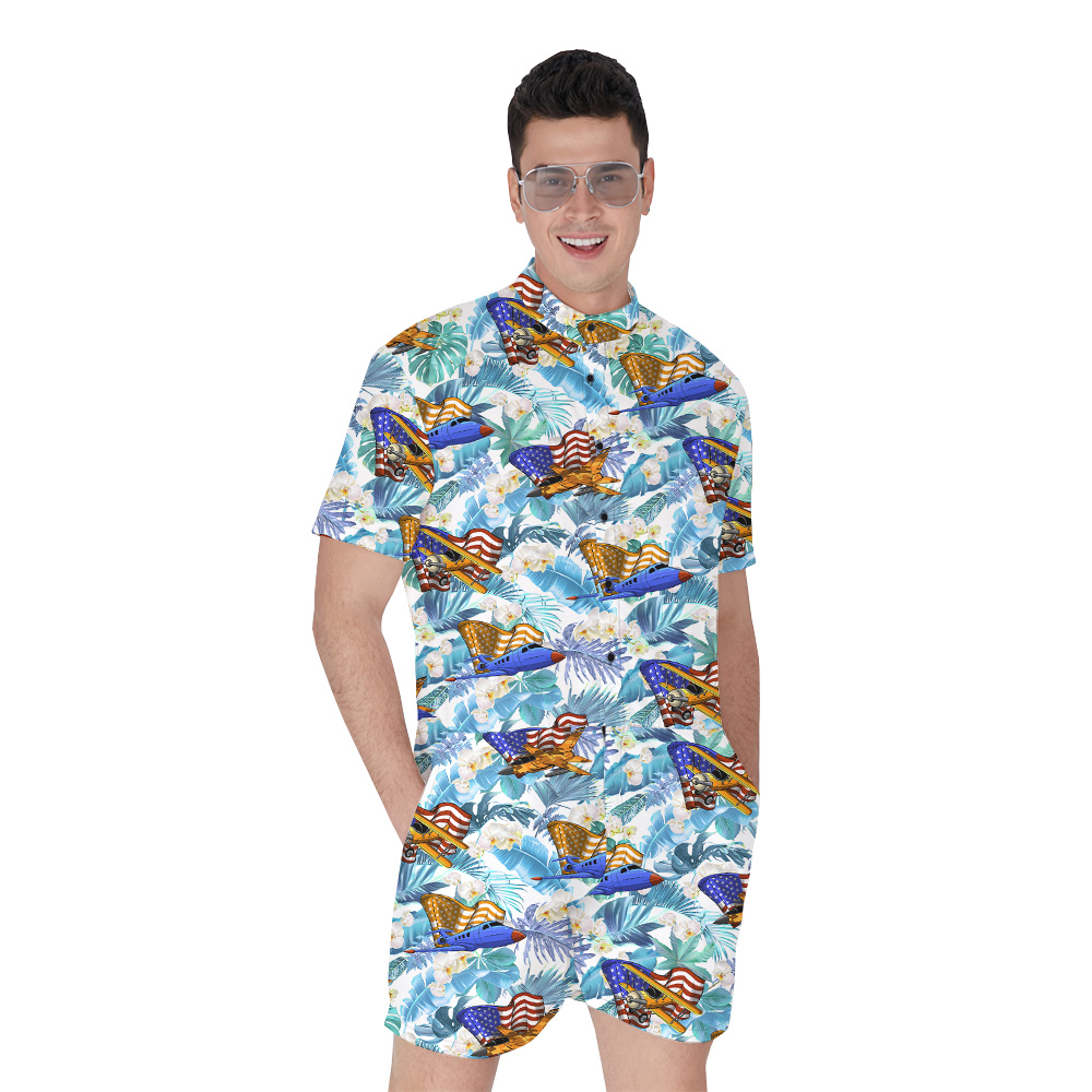 Tropical Air Planes American Flag Men's Hawaiian Romper - variant image 1