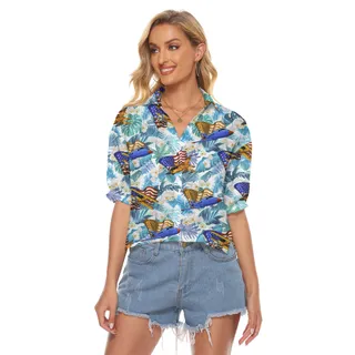 Tropical Aircrafts American Flag Hawaiian Crop Top Shirt