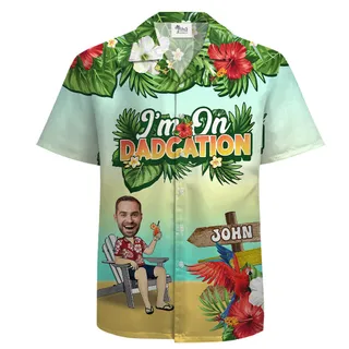 Custom Face and Name Father’s Day Gift Cotton Hawaiian Shirt