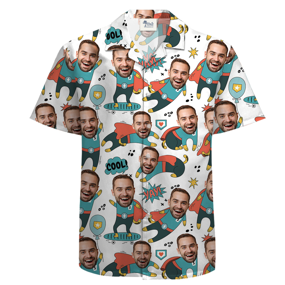 Custom Dad Face Super Hero Father’s Day Cotton Button Up Shirt - variant image 1