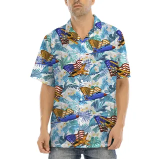 American Flag Air Planes Tropical Hula Shirt