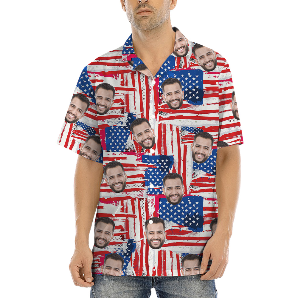 Funny Custom Face American Flag Aloha Shirt - variant image 1
