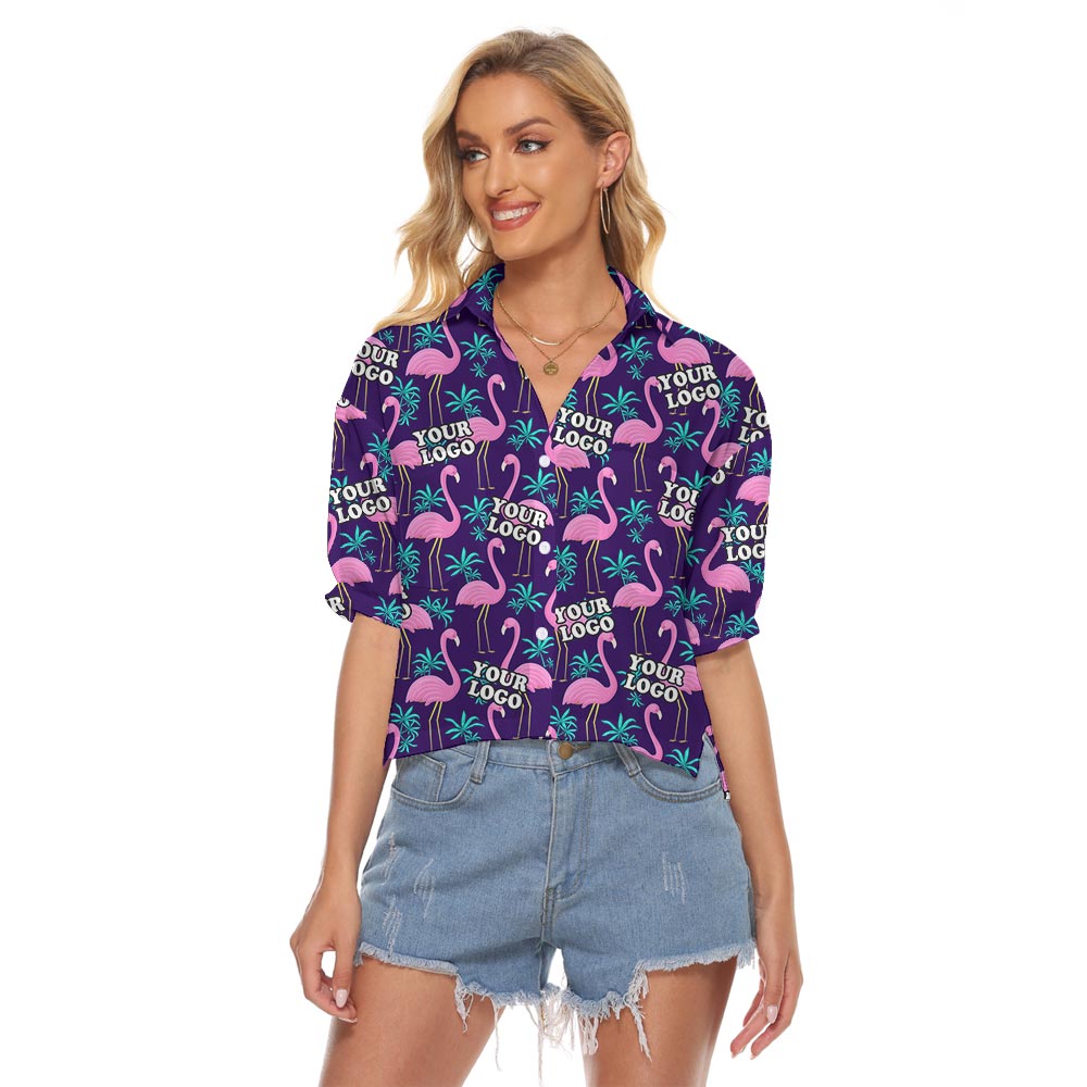 Personalized Women's Flamingo Tropical Shirt Crop Top - variant image 1
