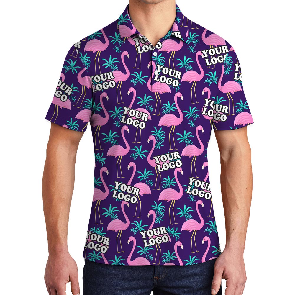 Personalized Men's Polo Golf Shirt With Pink Flamingo - variant image 1