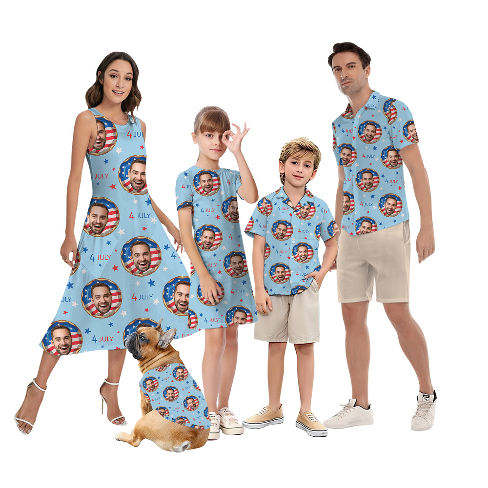 Custom Face American Flag Donut Matching Family Hawaiian Outfits - variant image 1