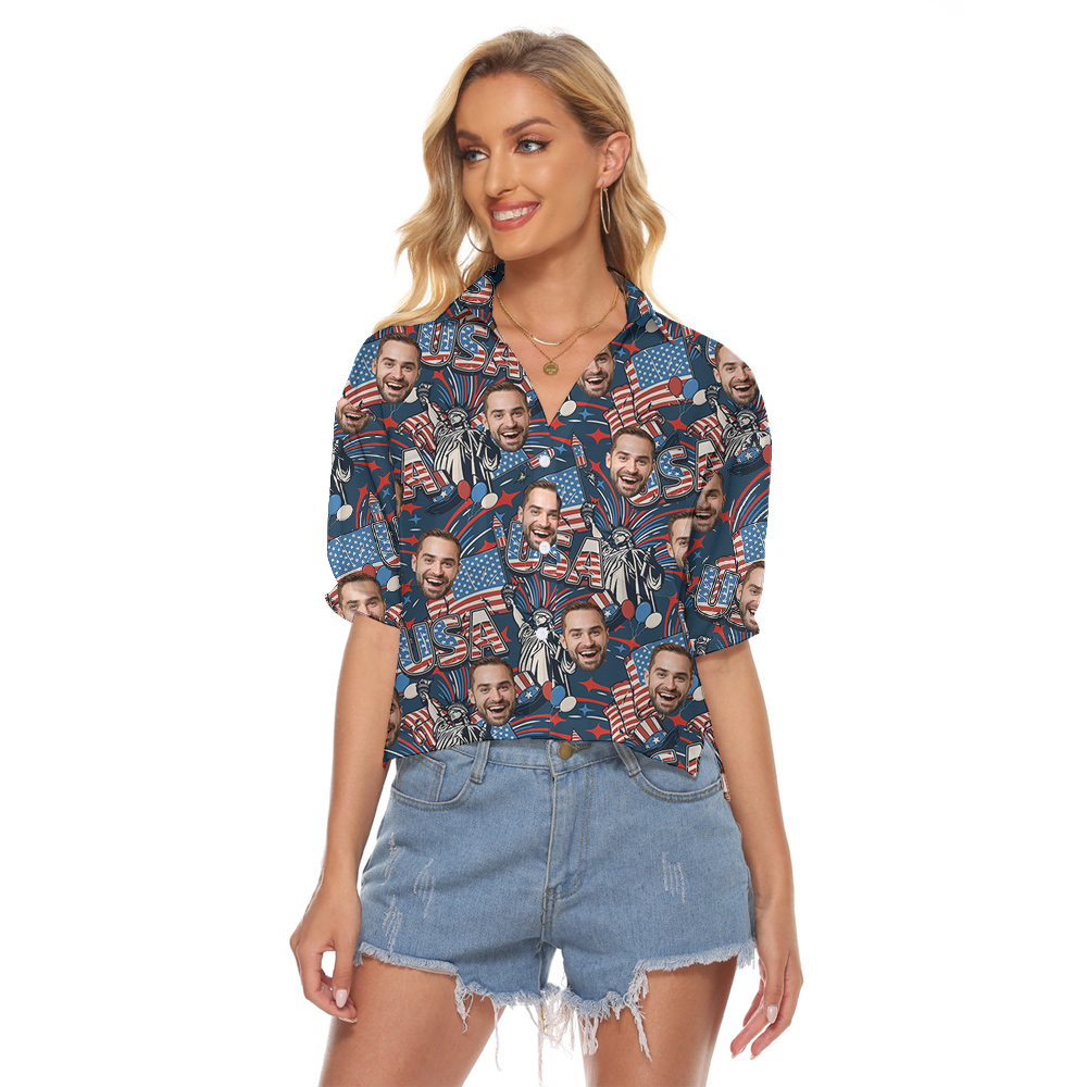 Custom 1-5 Faces Patriotic Hula Cami Cropped Shirt for Women - variant image 1