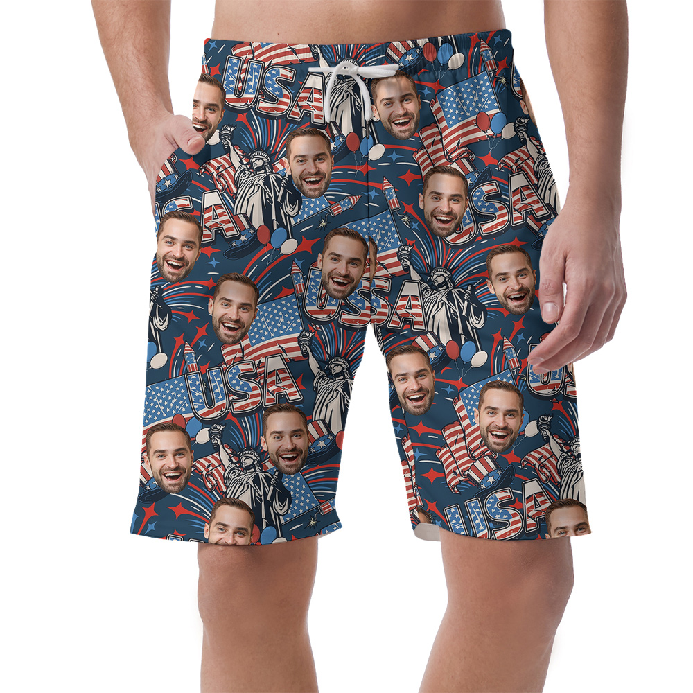 Custom Multiple America 4th of July Faces Men Beach Short - variant image 1