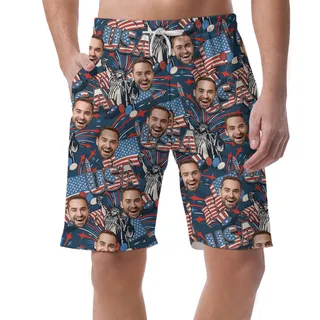 Custom Multiple America 4th of July Faces Men Beach Short