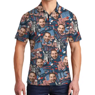 Custom 1-4 Faces America Independence Day Hula Men Polo Shirt