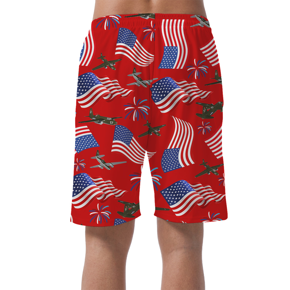 American Flag Planes 4th Of July Men's Beach Shorts