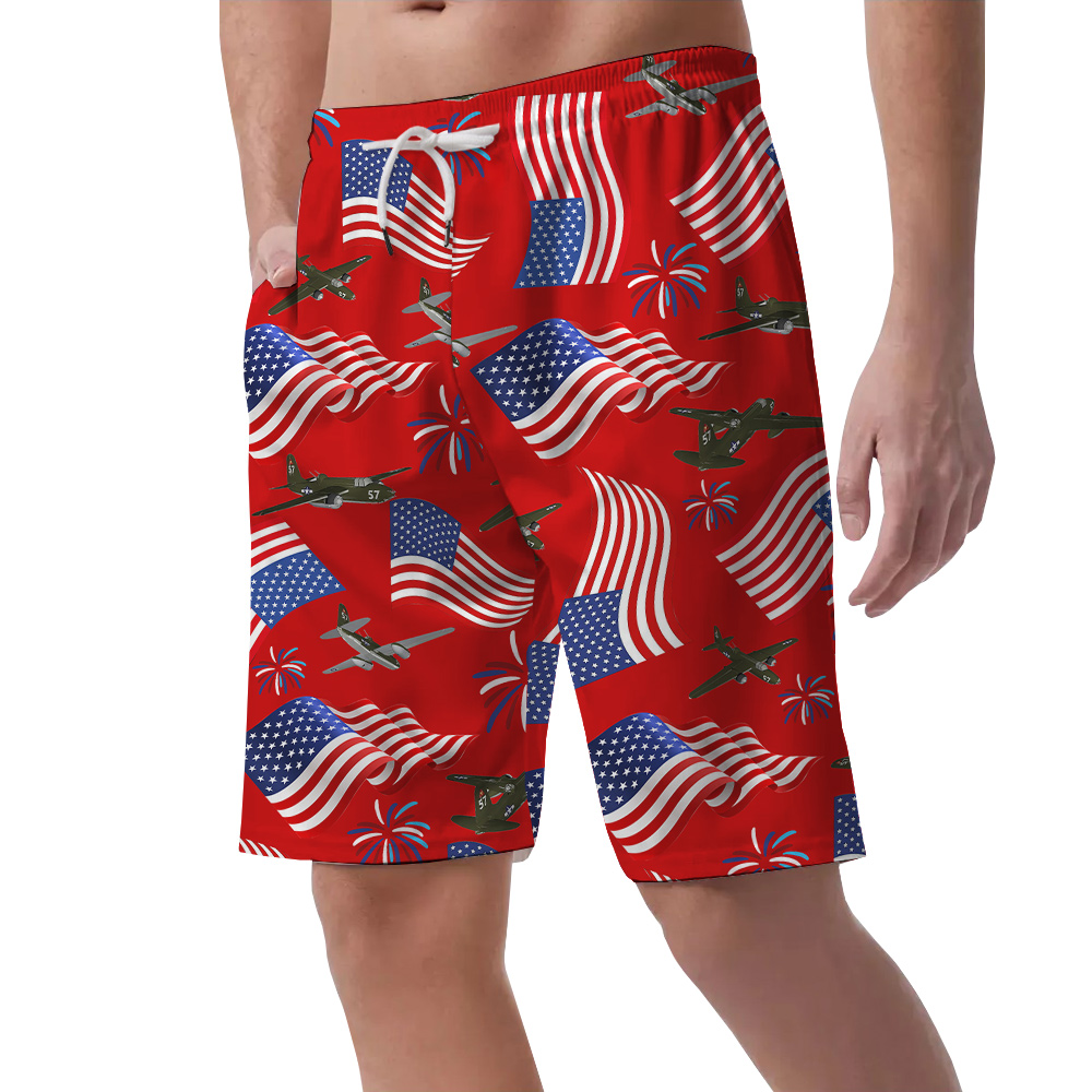 American Flag Planes 4th Of July Men's Beach Shorts