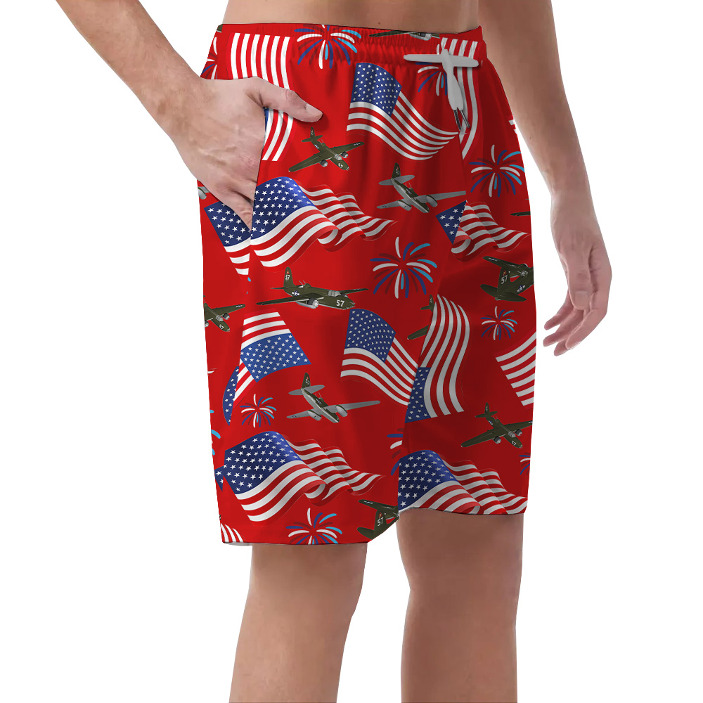 American Flag Planes 4th Of July Men's Beach Shorts